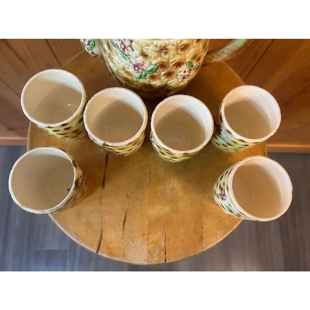 Vintage Japanese 7 Piece Tea Set Porcelain Pineapple Floral Design Read (5007)